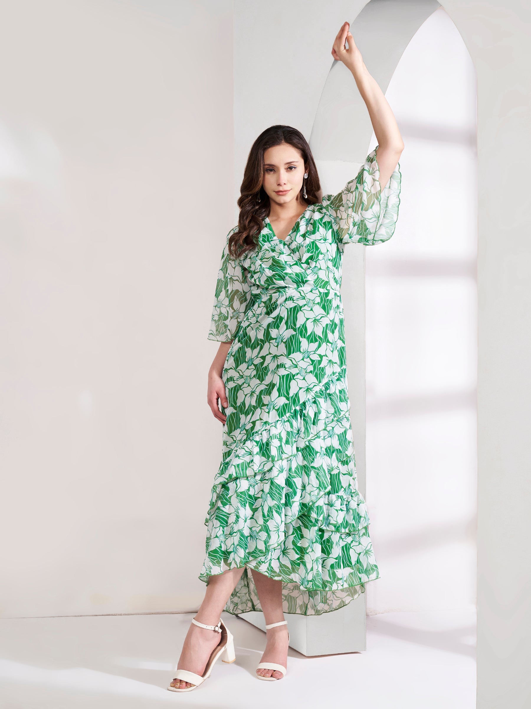 Printed Floral Green Dress