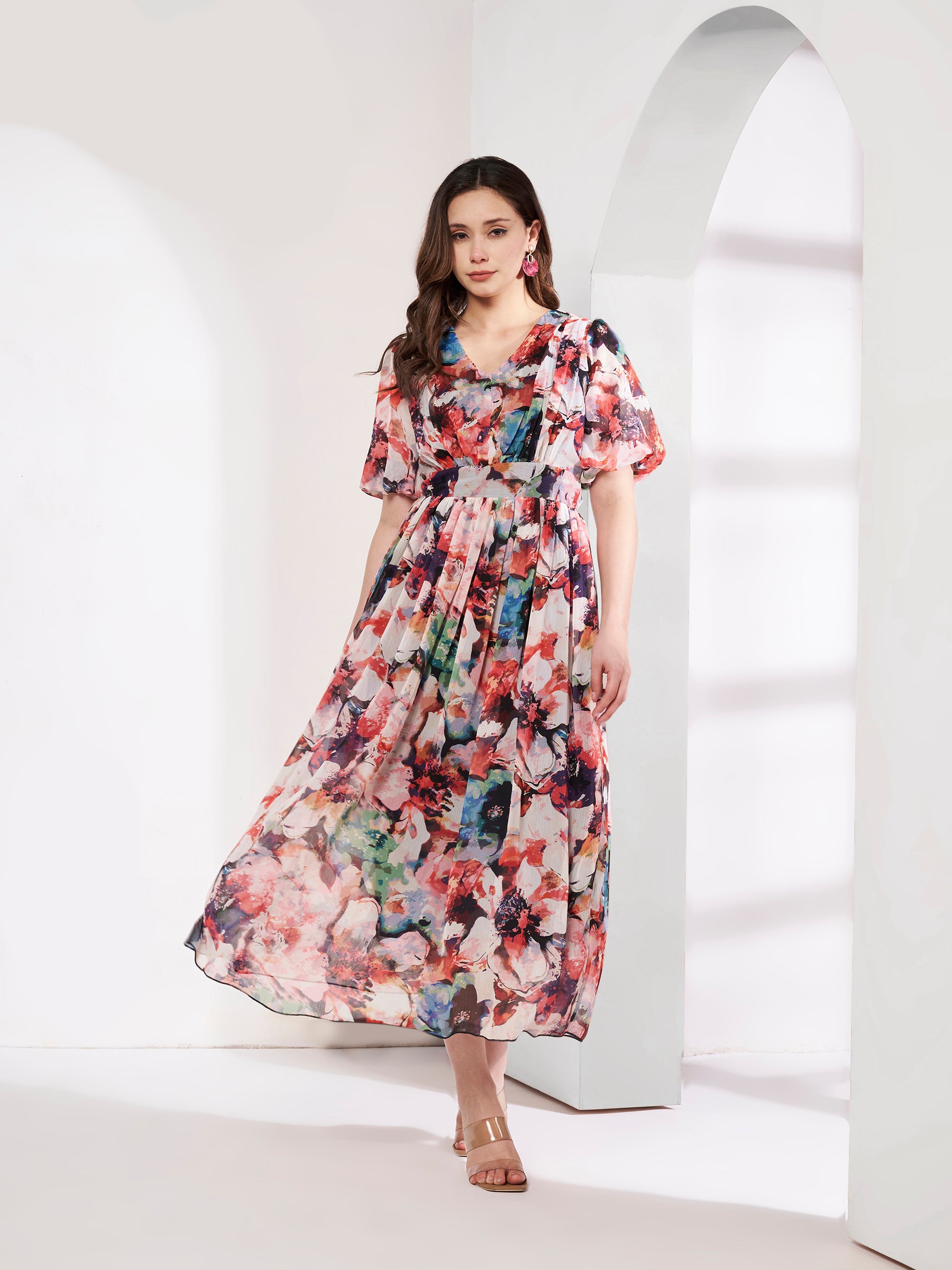 Printed Floral Midi Dress
