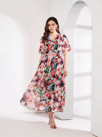 Printed Floral Midi Dress