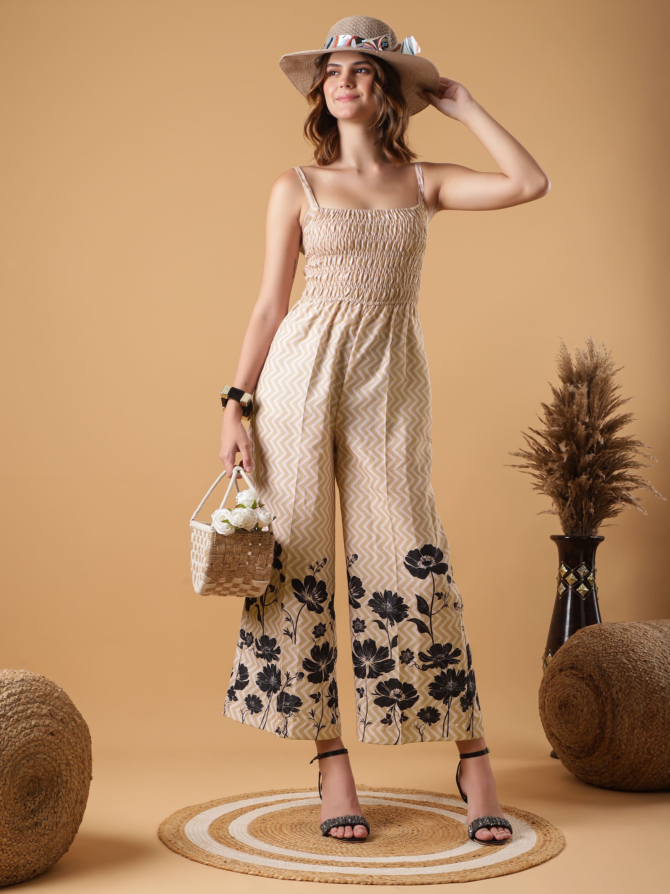 Smocked Strappy Jump suit