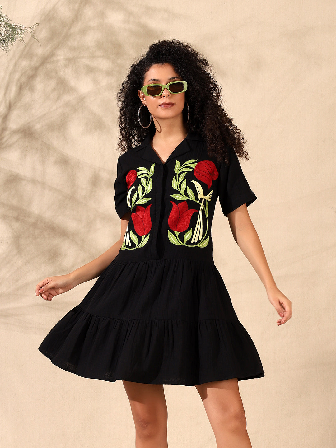 Embroidered Tiered Dress