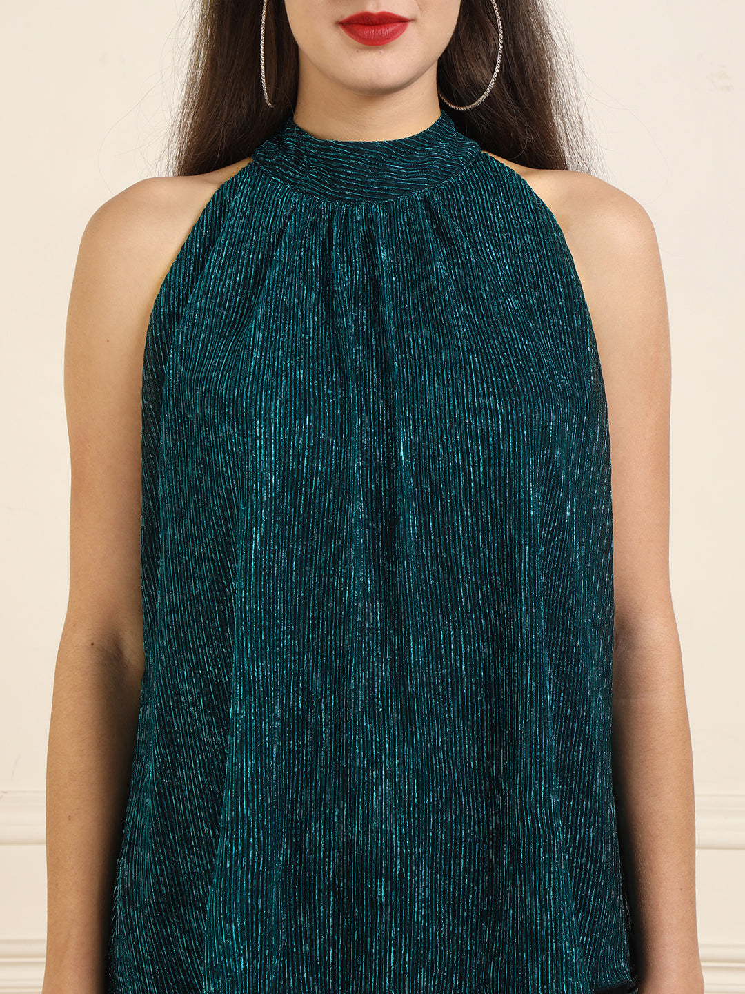 High-Neck Sleeveless Green Top