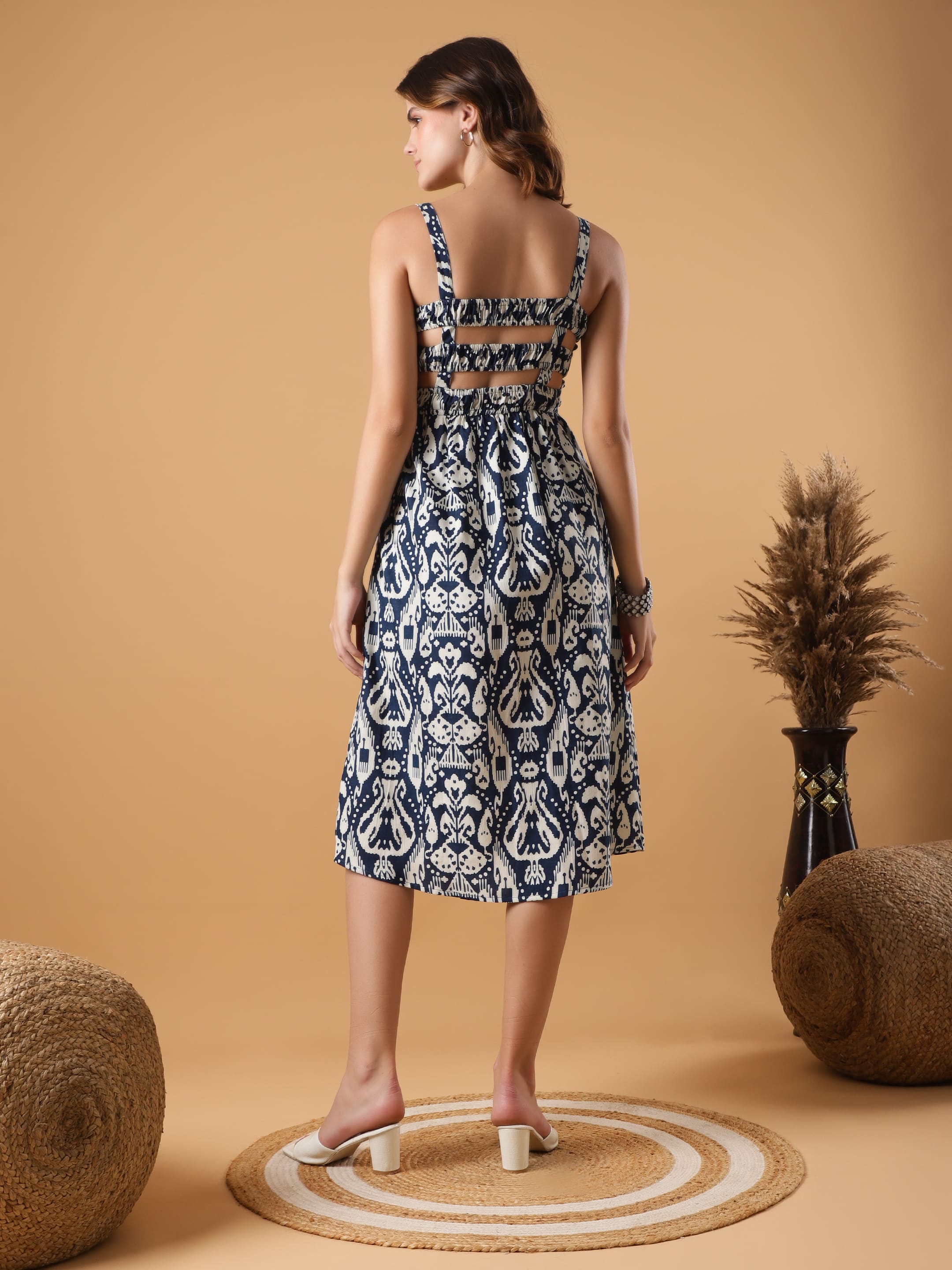 Strapped Smocked Flaired Dress