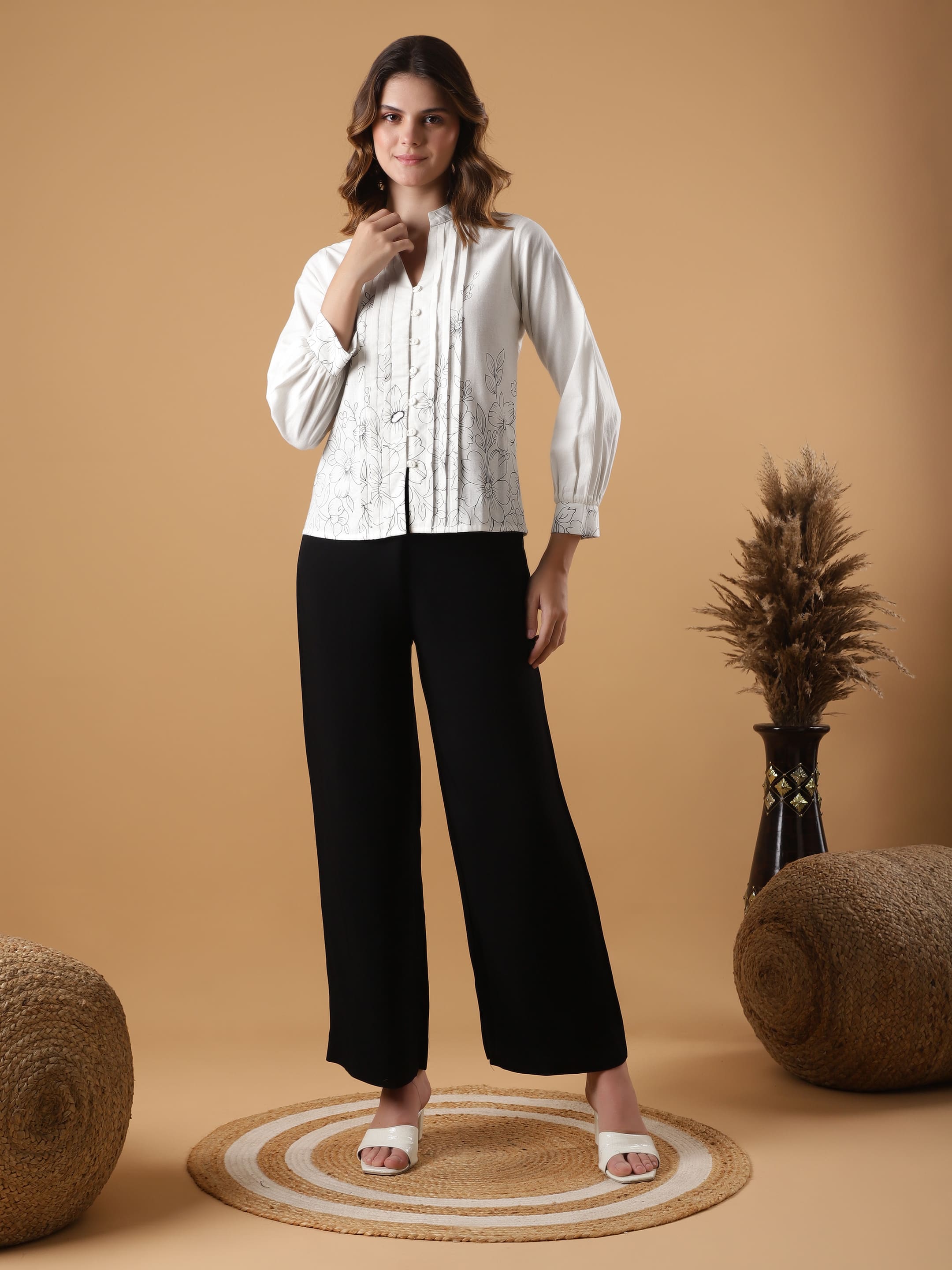 Printed Pin-tuck detailing Top