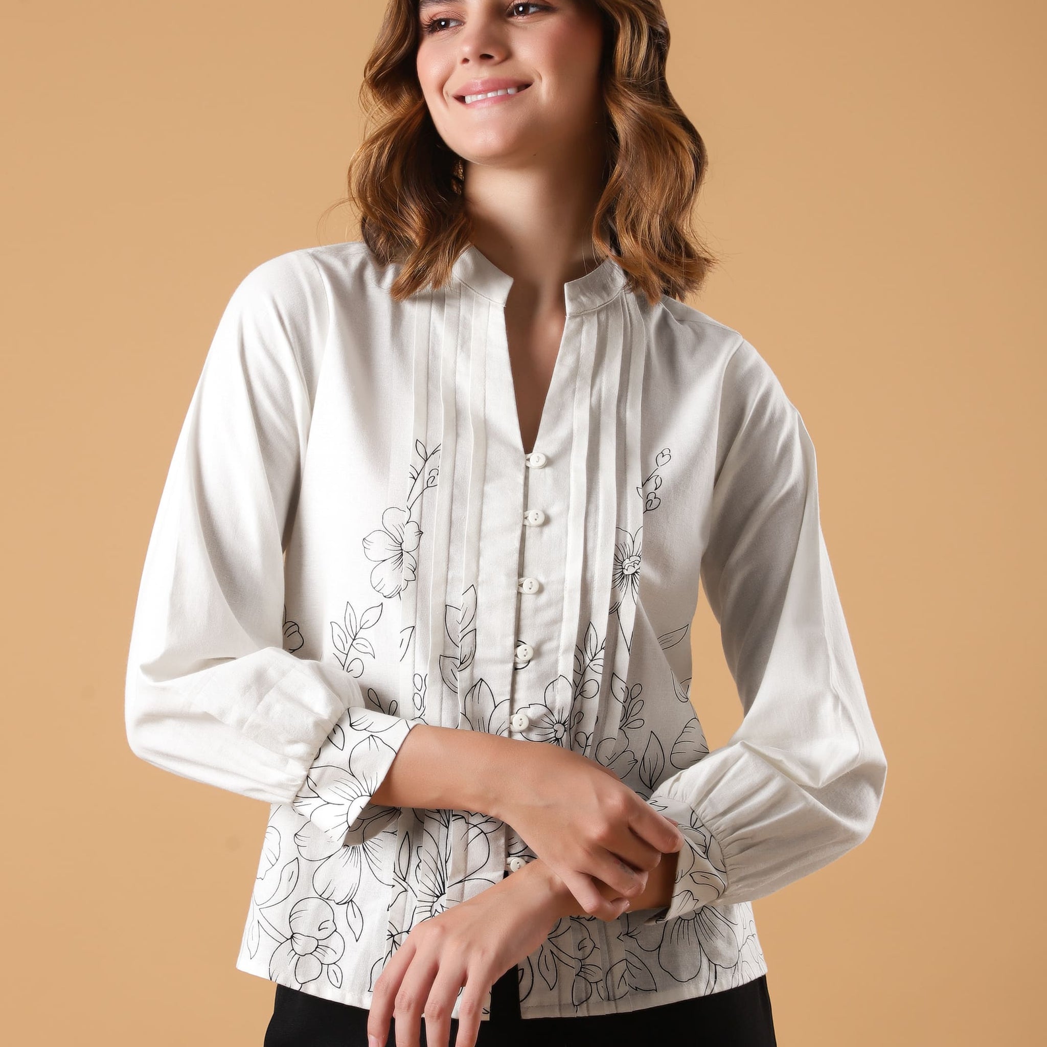 Printed Pin-tuck detailing Top