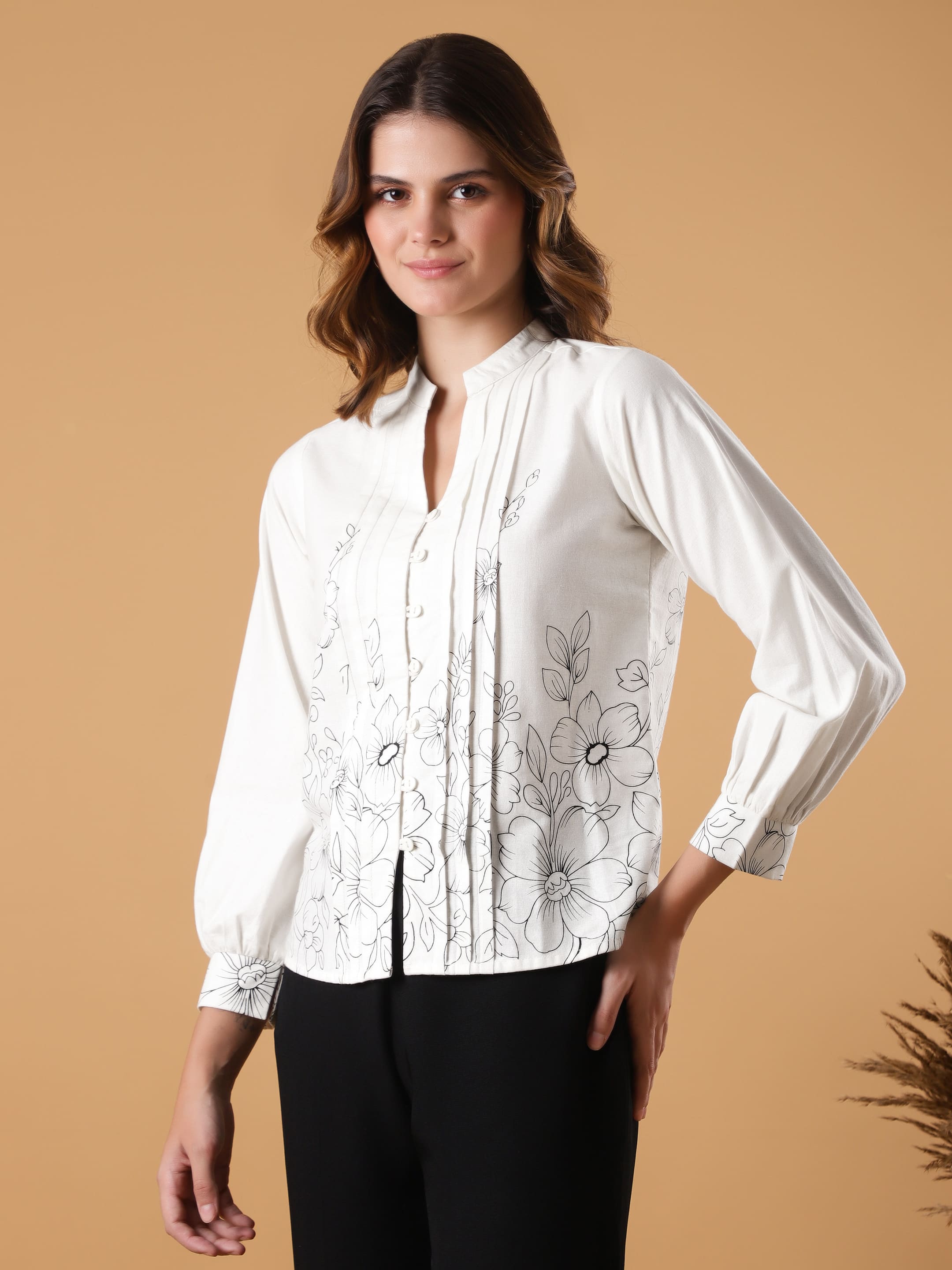 Printed Pin-tuck detailing Top