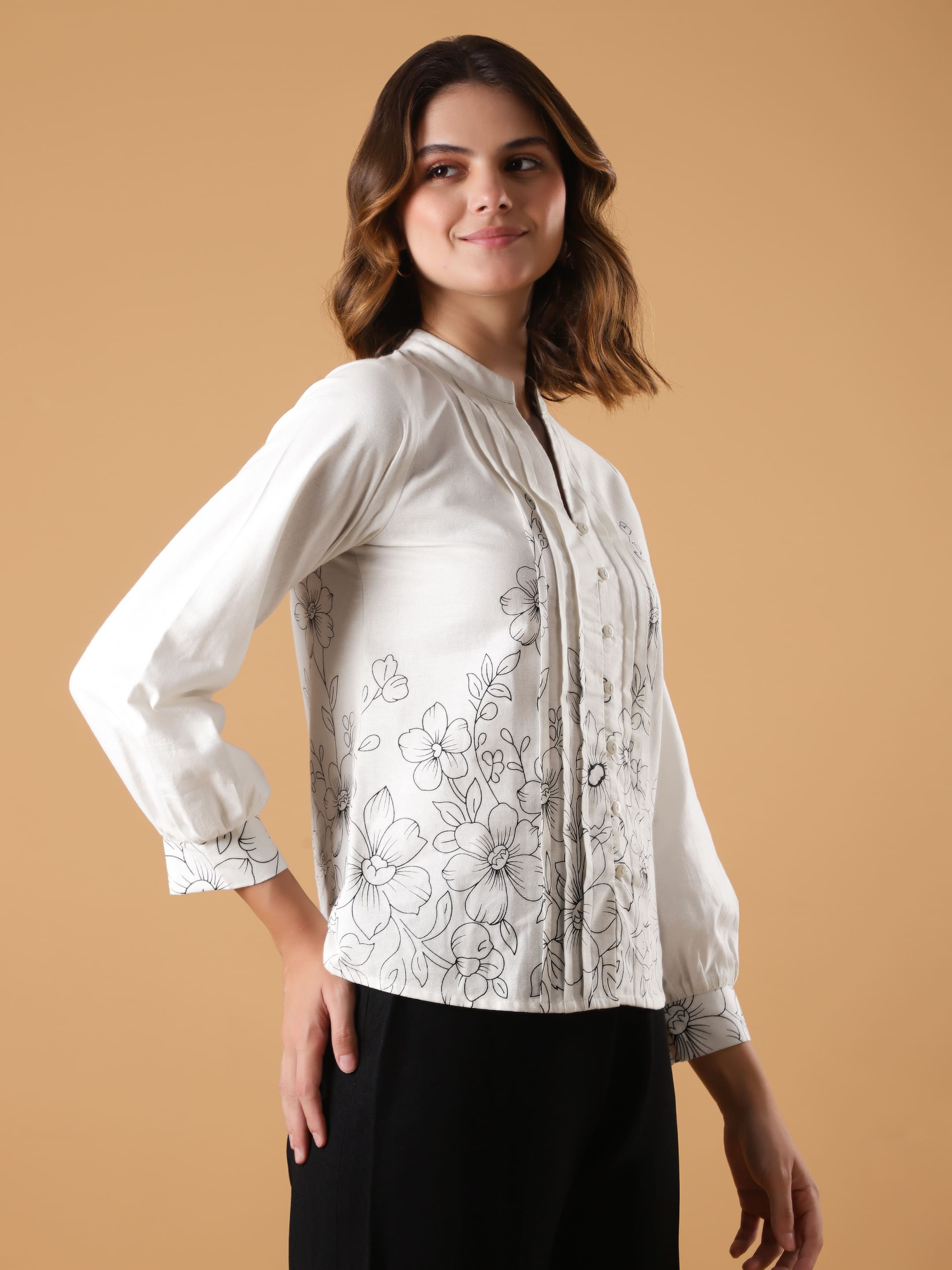 Printed Pin-tuck detailing Top