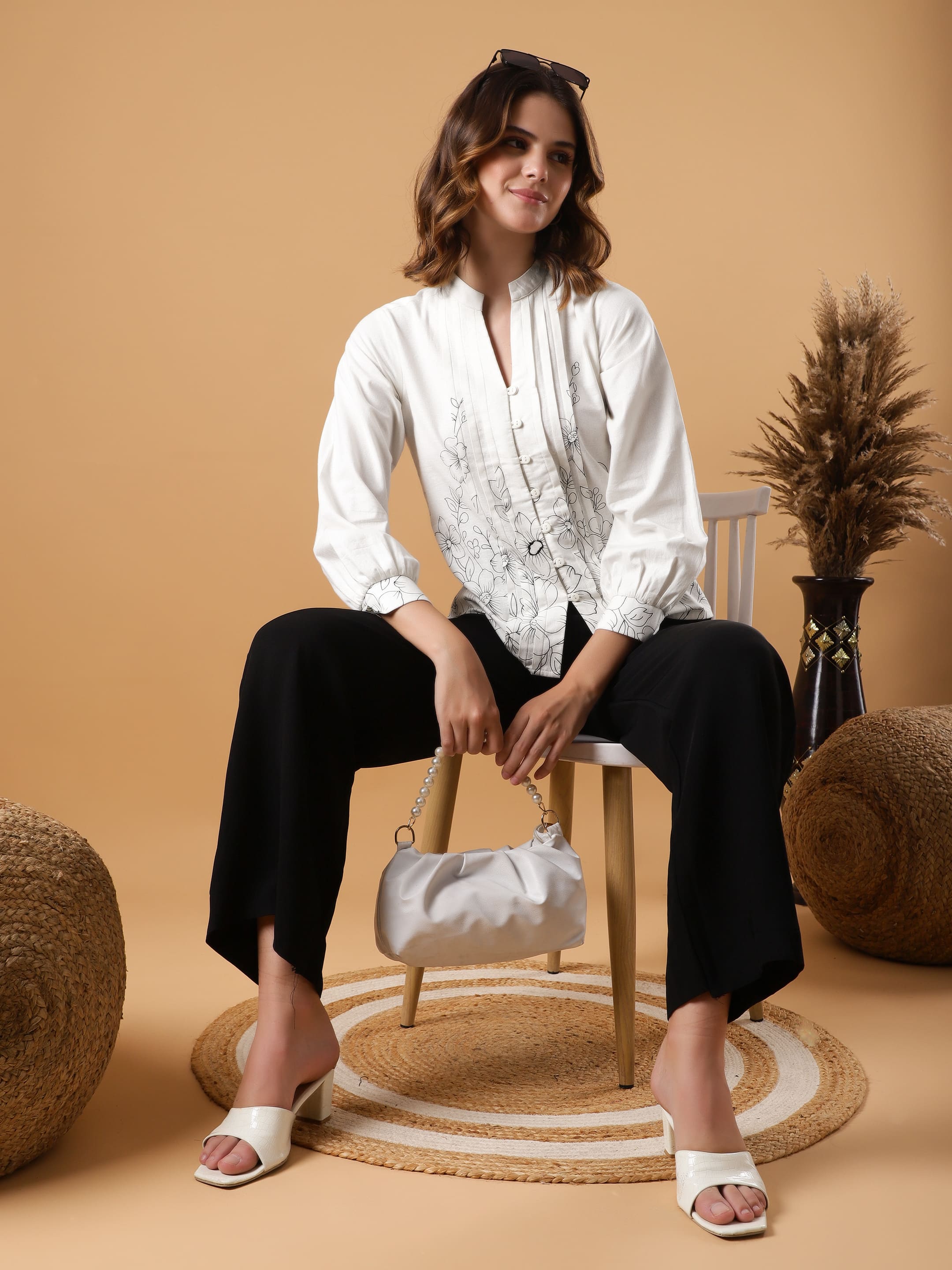 Printed Pin-tuck detailing Top