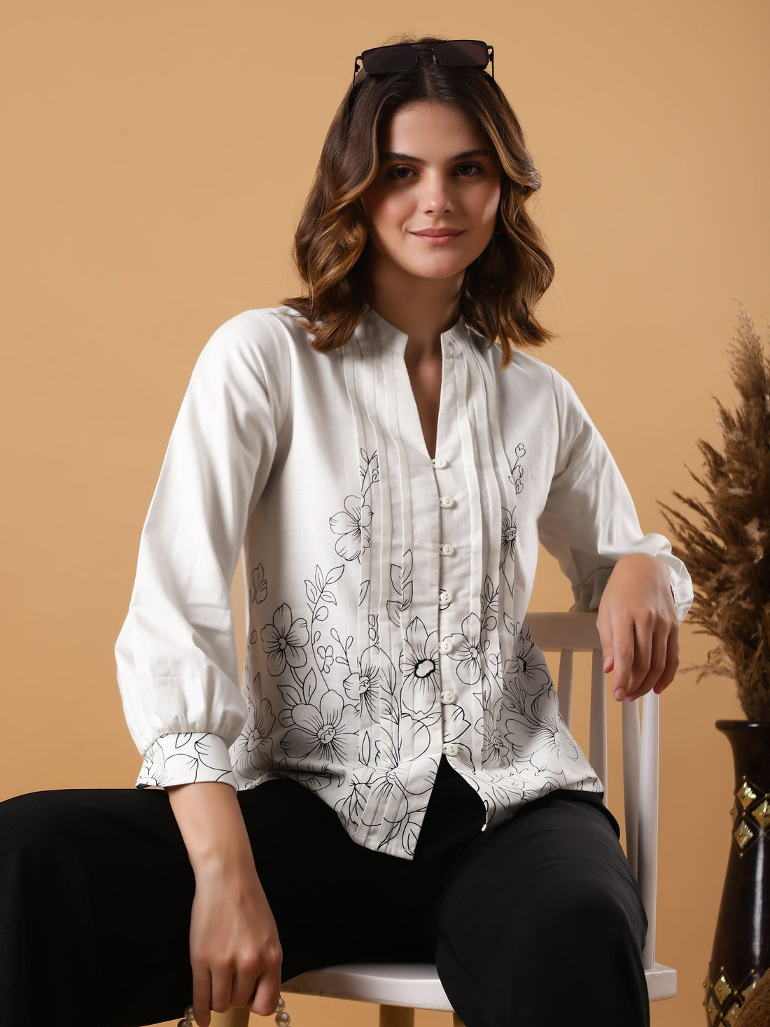 Printed Pin-tuck detailing Top