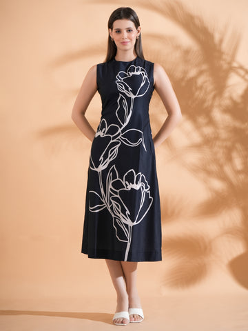 Printed Sleevless A-line Dress