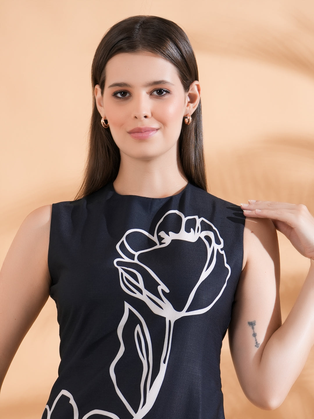 Printed Sleevless A-line Dress