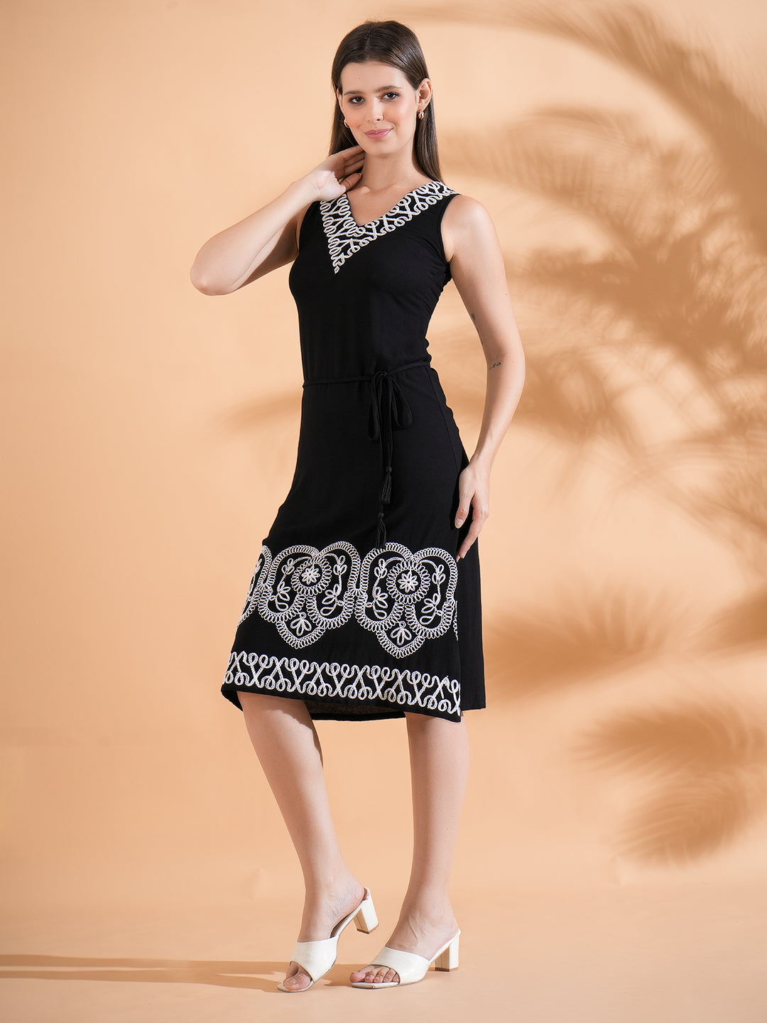 V-neck Embroidered Dress