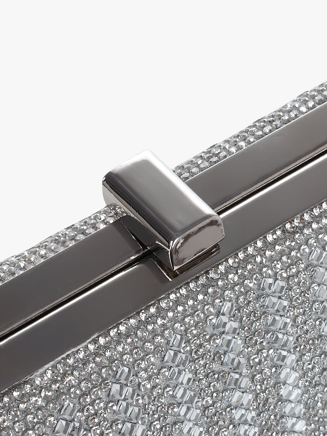 Embellished Striped Silver Clutch