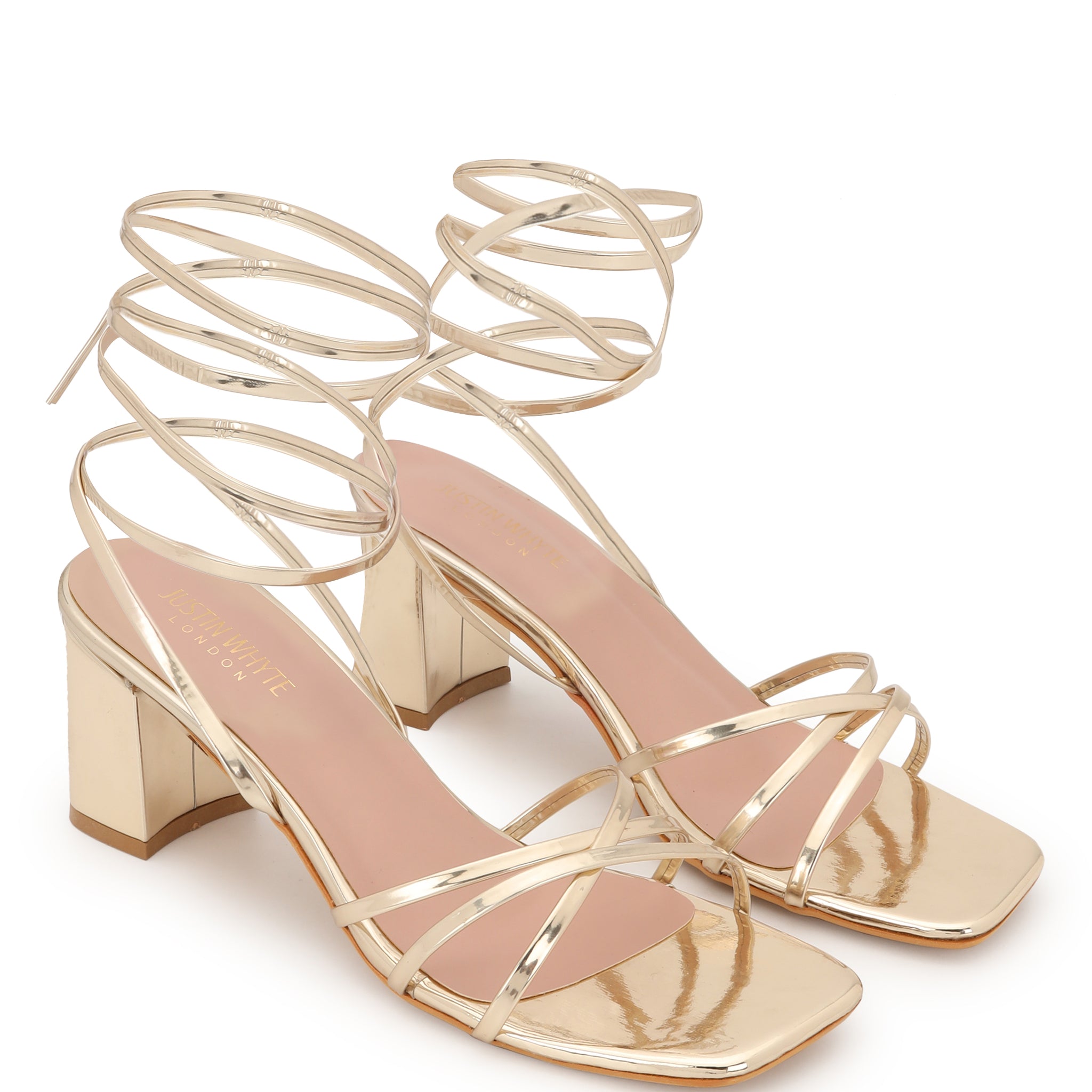 Golden Strappy Block Heel Sandals