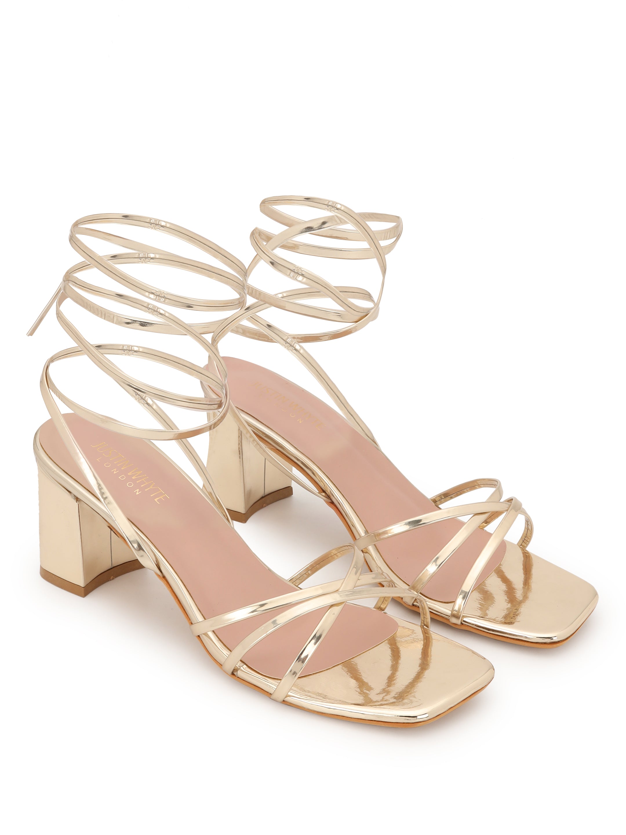 Golden Strappy Block Heel Sandals