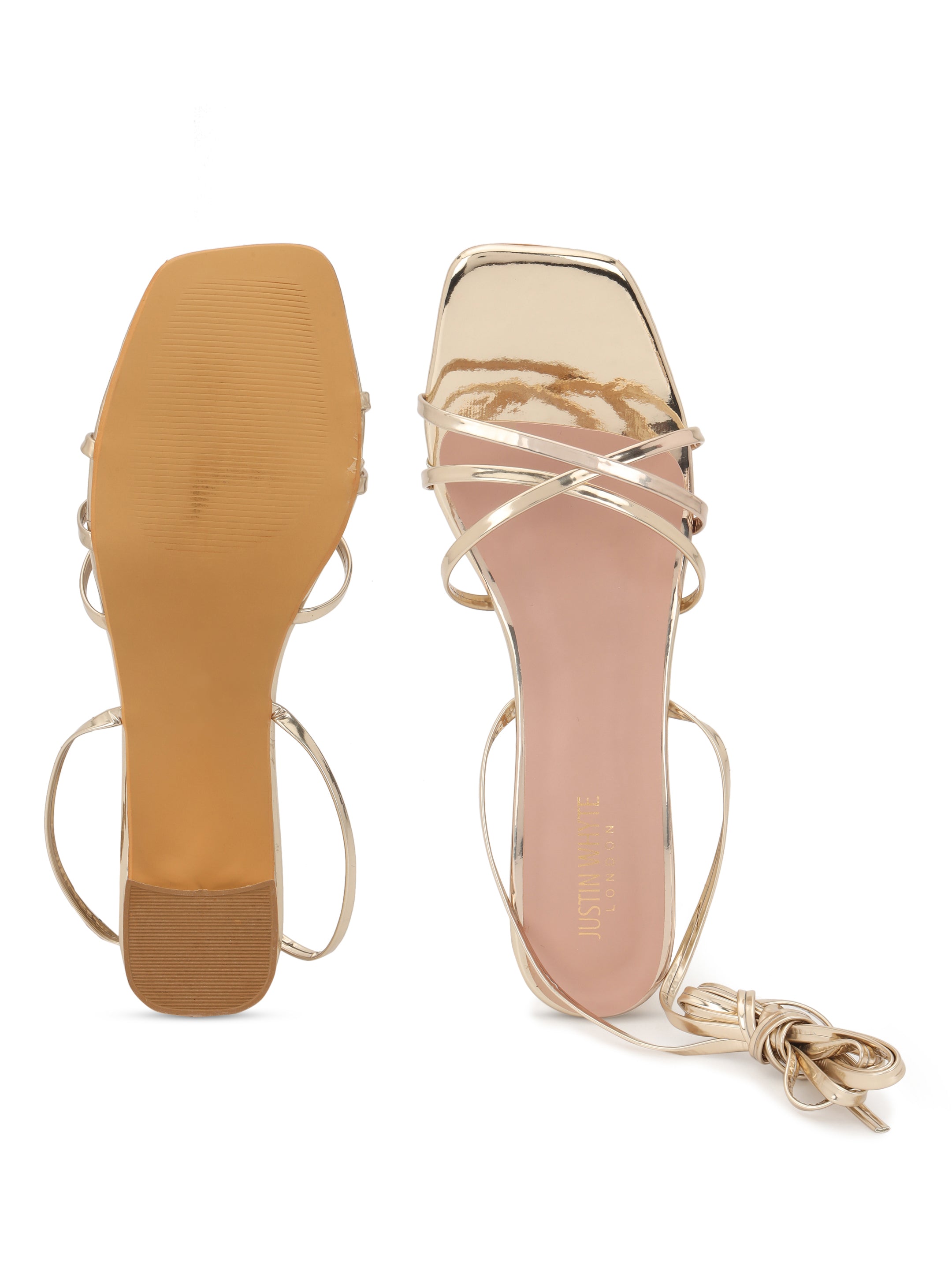 Golden Strappy Block Heel Sandals