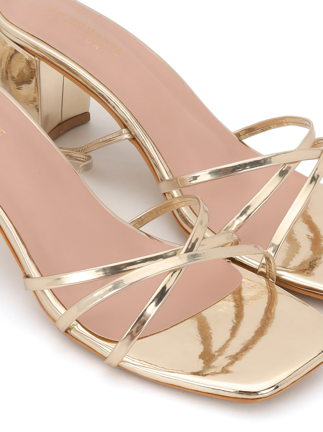 Golden Strappy Block Heel Sandals