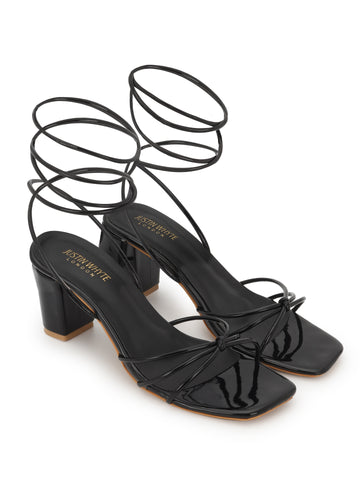 Black Strappy Block Heel Sandals