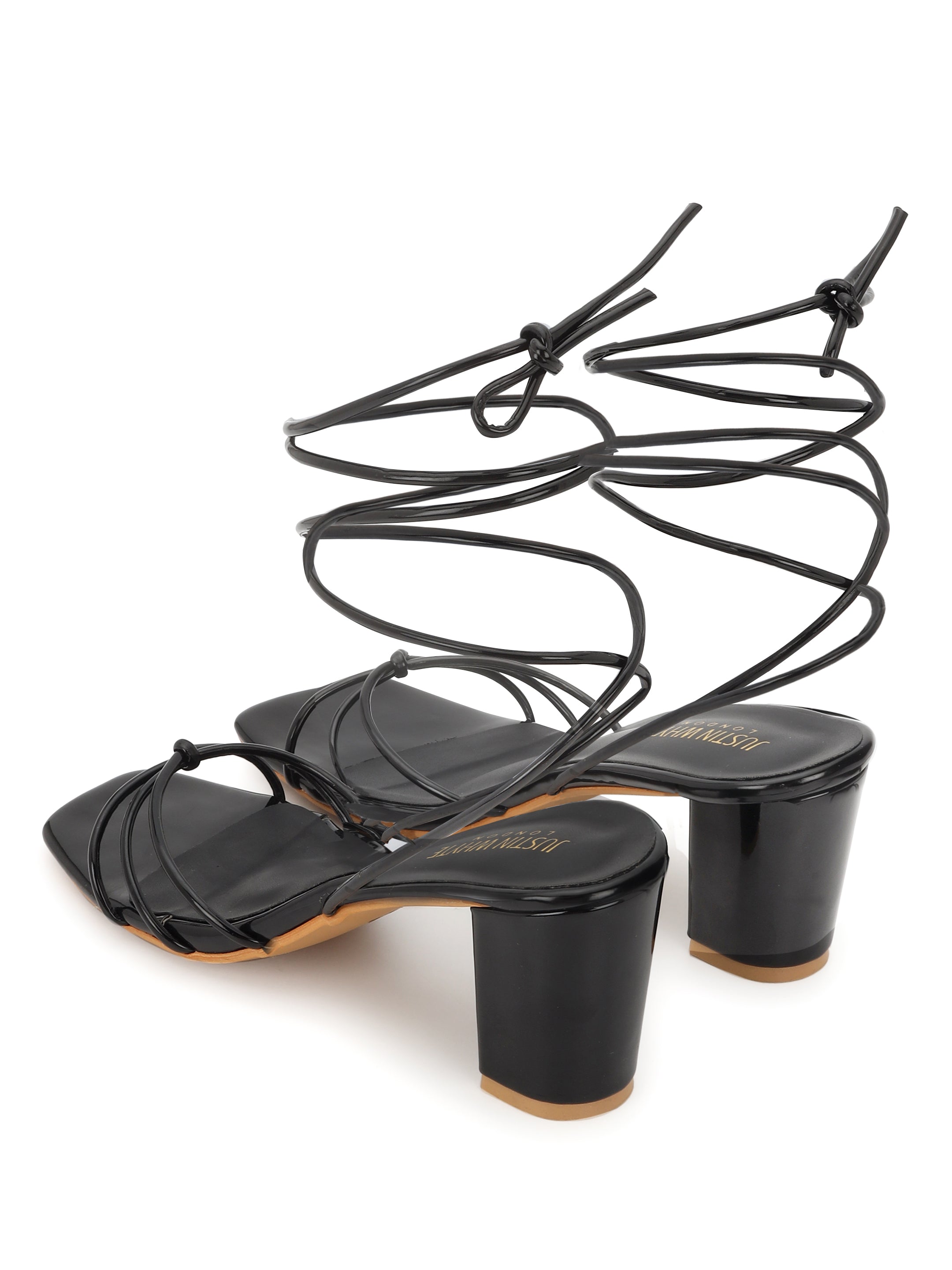 Black Strappy Block Heel Sandals