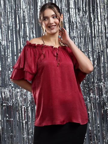 Ruffled Red Off-Shoulder Top