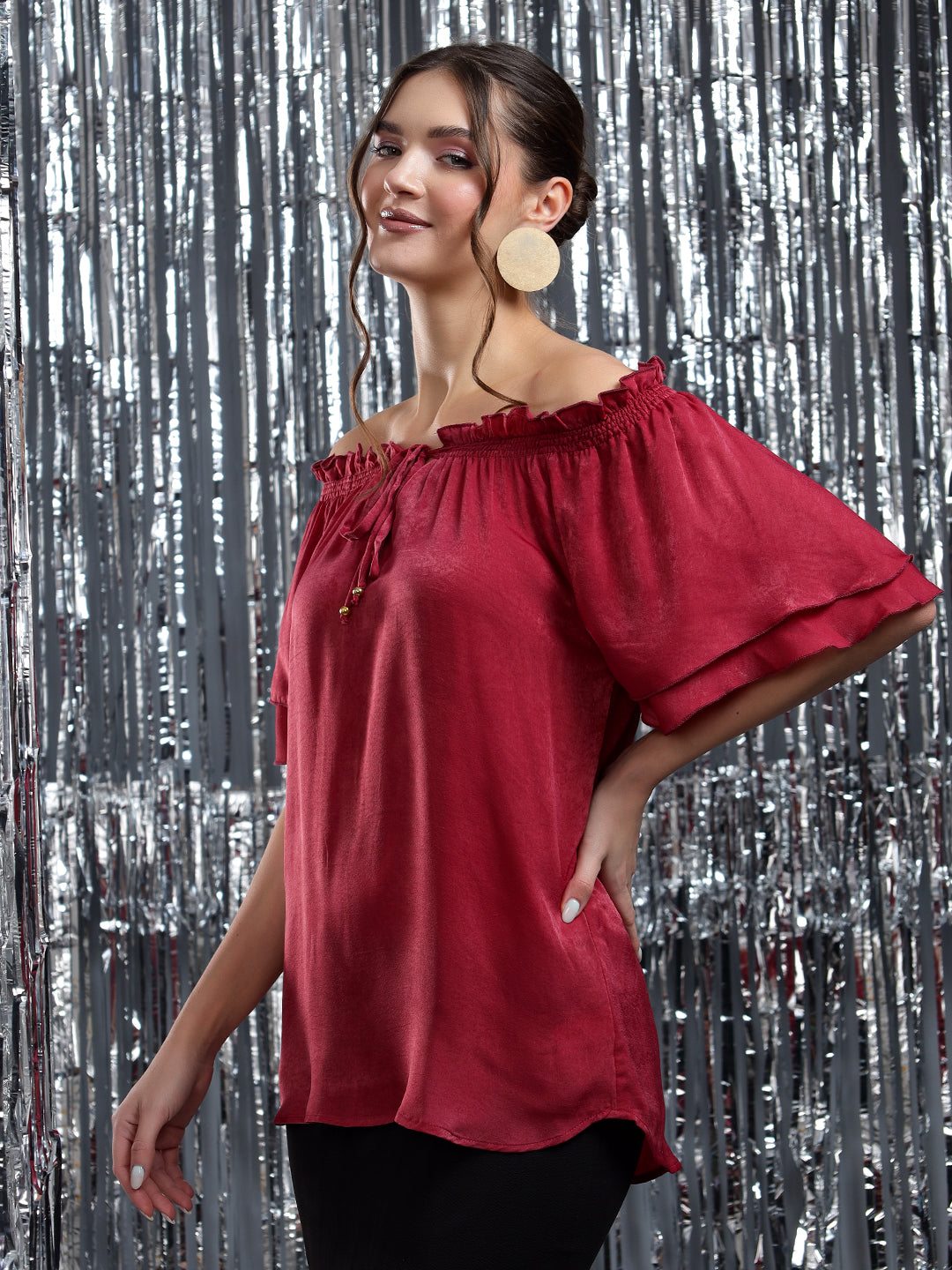 Ruffled Red Off-Shoulder Top