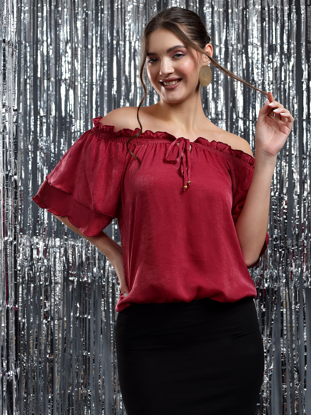 Ruffled Red Off-Shoulder Top