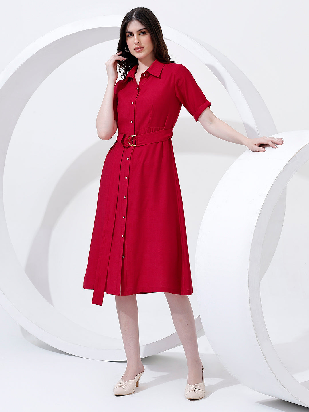 Classy Red Shirt Dress