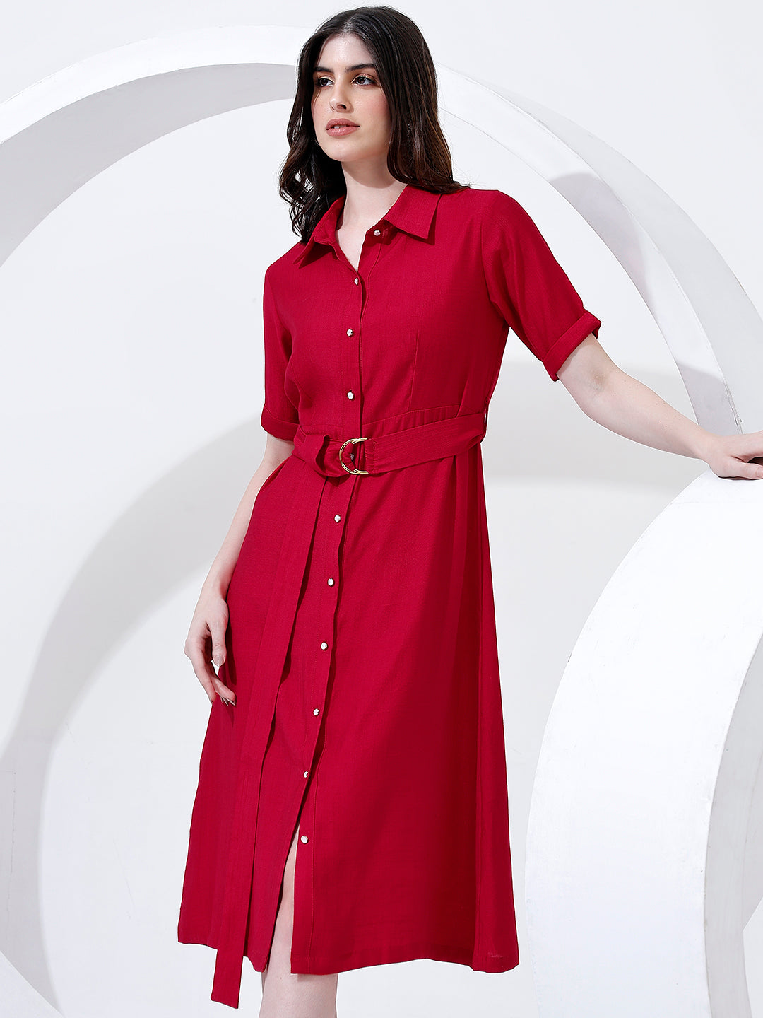 Classy Red Shirt Dress