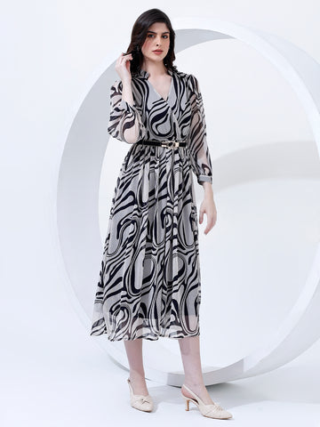 Fancy Printed Flared Dress