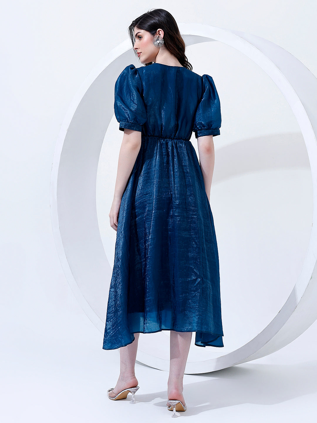 Embellished Blue Pleated Dress