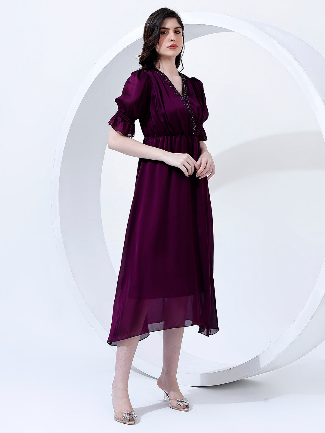 Classy Purple Flared Dress