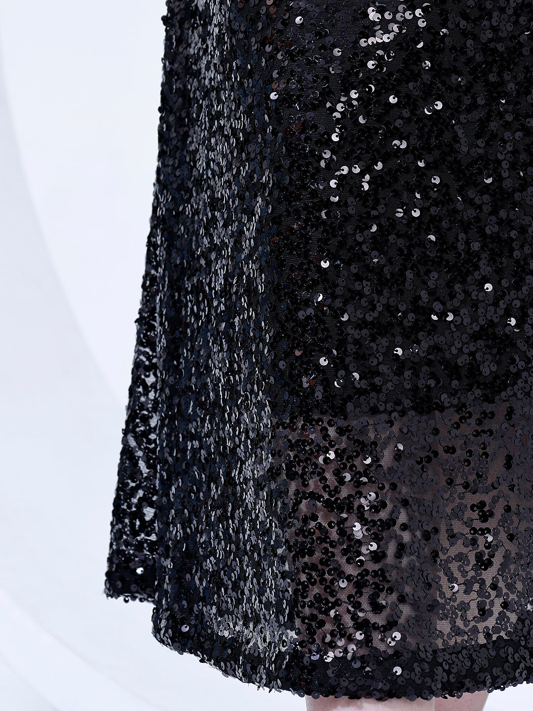 Embellished Black Flared Midi Dress