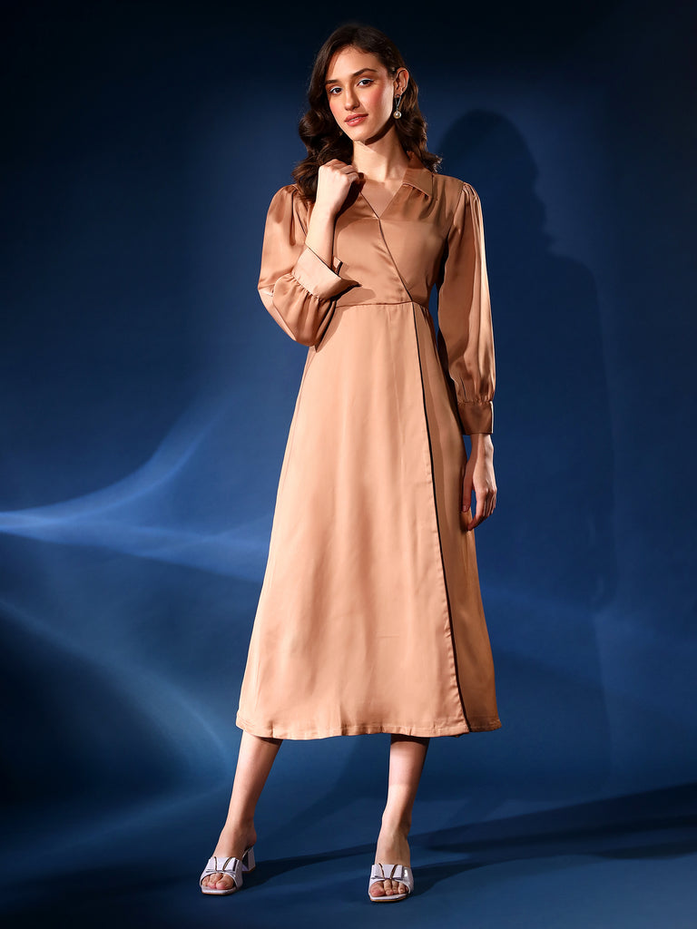 Malika Satin Wrap Coffee Dress