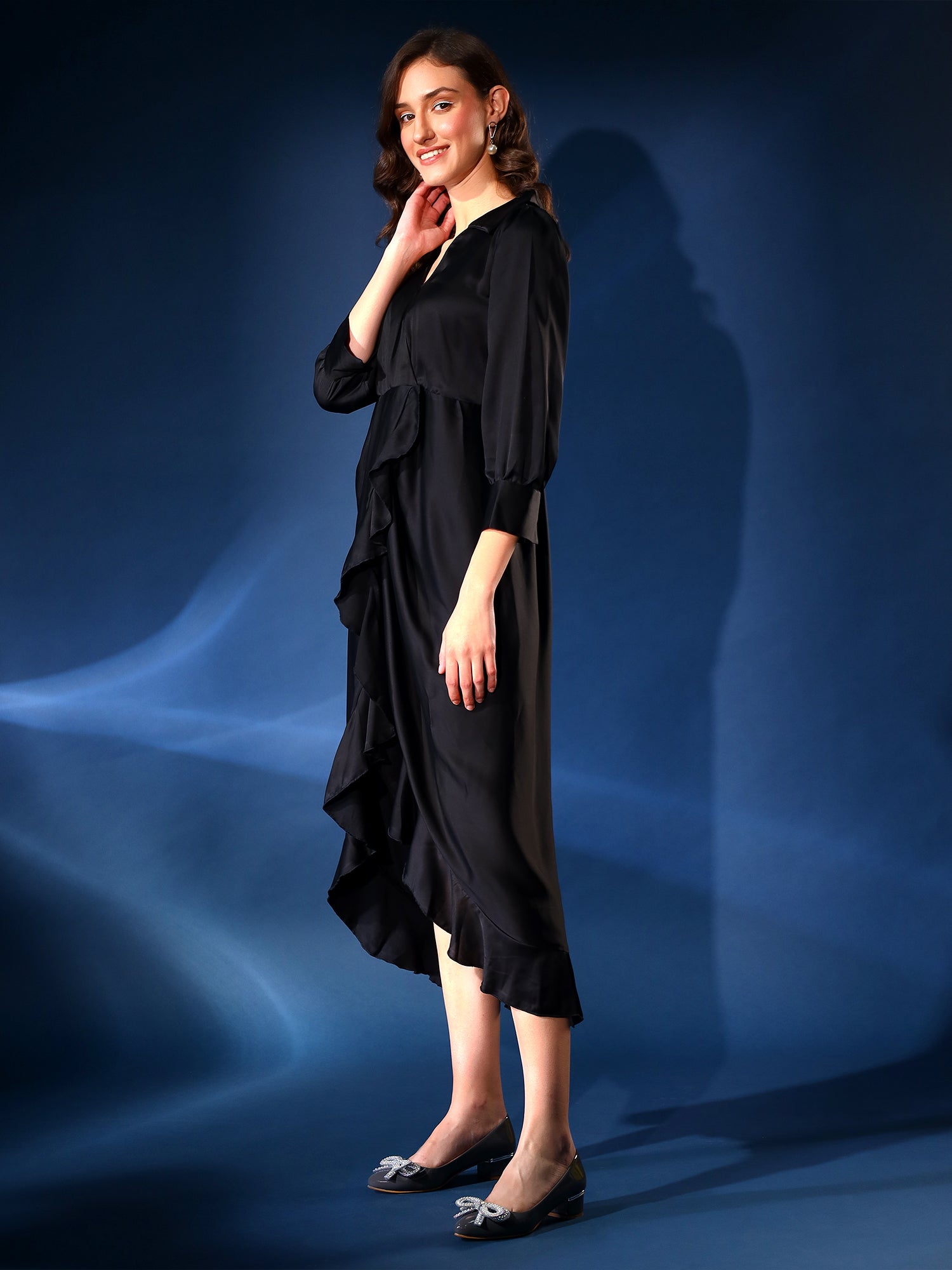Stylish Black Ruffled Dress