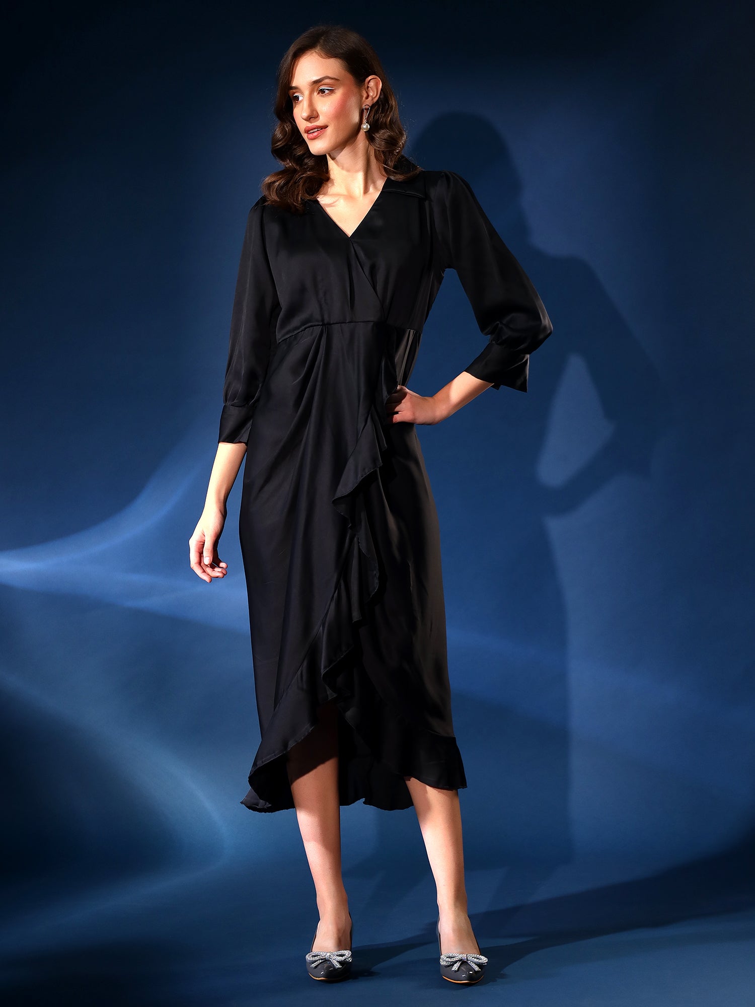 Stylish Black Ruffled Dress