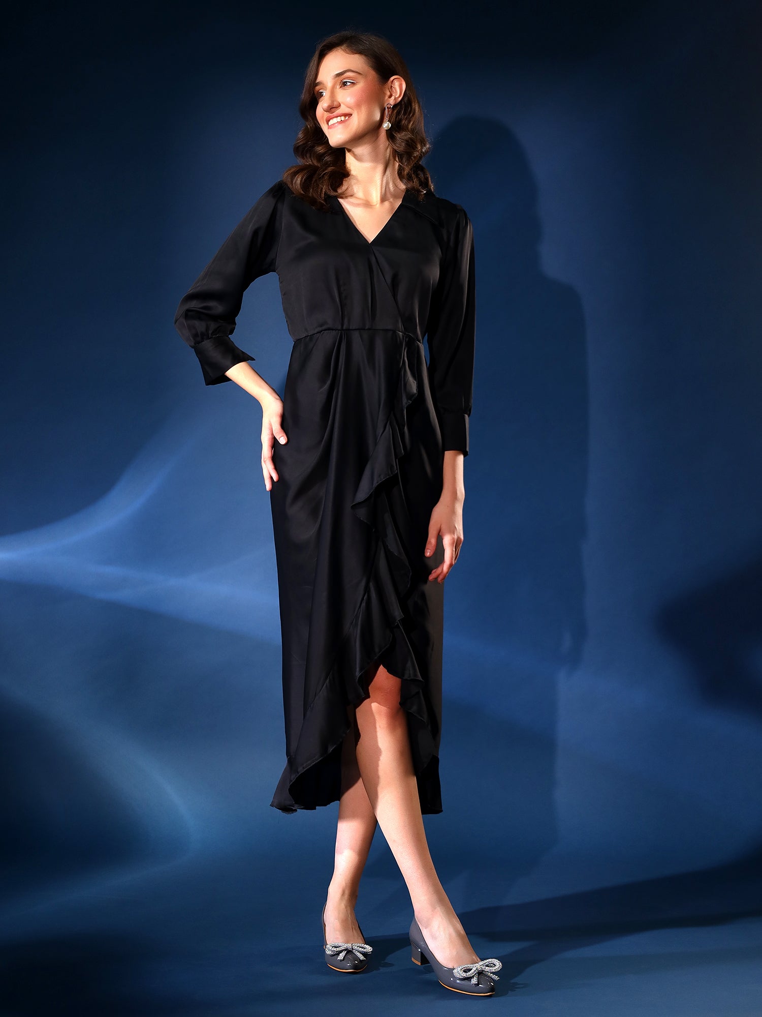 Stylish Black Ruffled Dress
