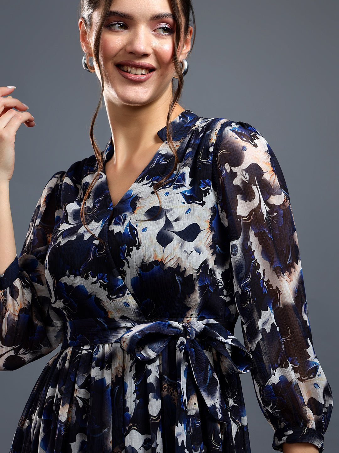 Printed Black and White Flared Dress