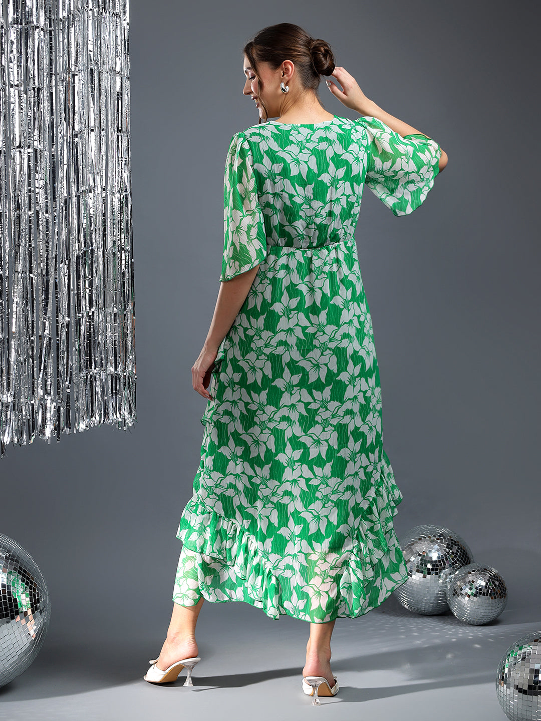 Printed Floral Green Dress