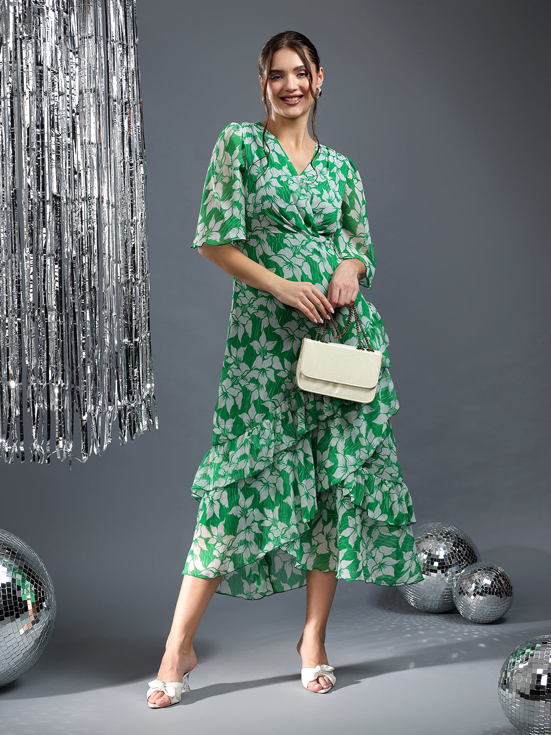 Printed Floral Green Dress