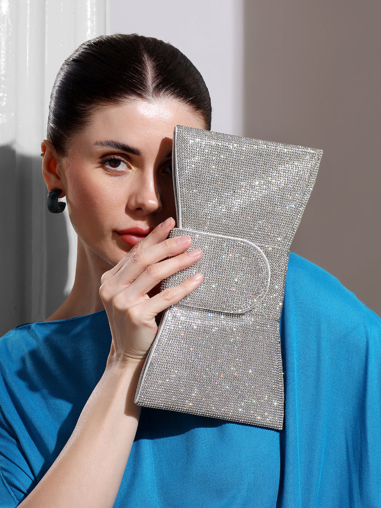 Embellished Silver Clutch