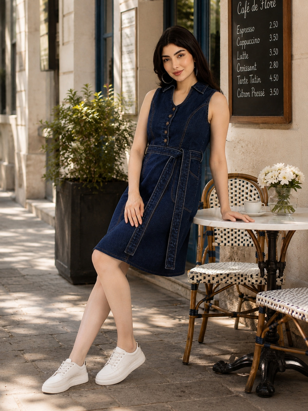 Stylish Denim Flared Midi Dress