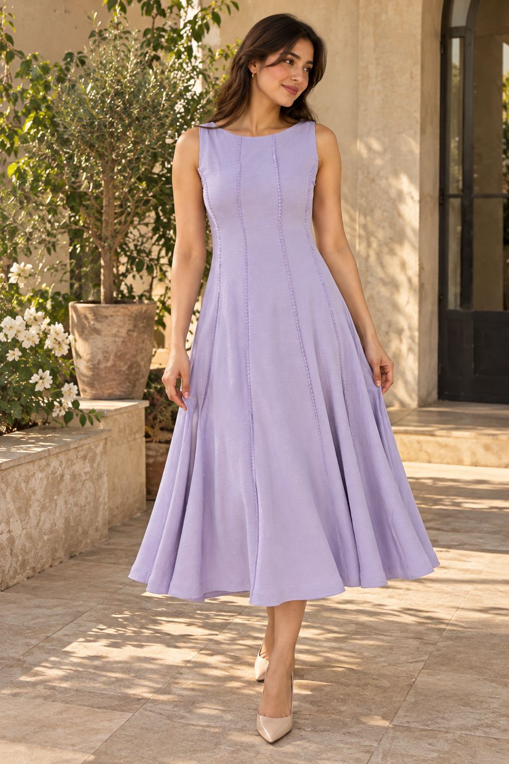 Lavender Fit & Flare Midi Dress