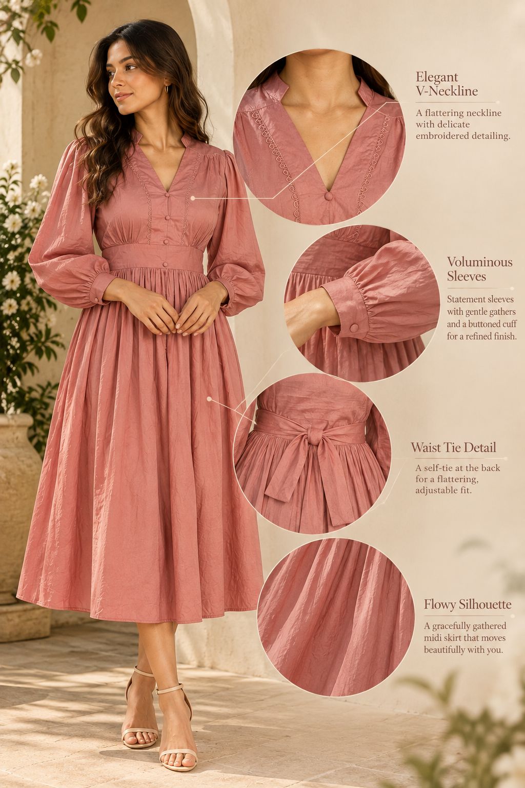 Dusty Rose Romance Midi Dress
