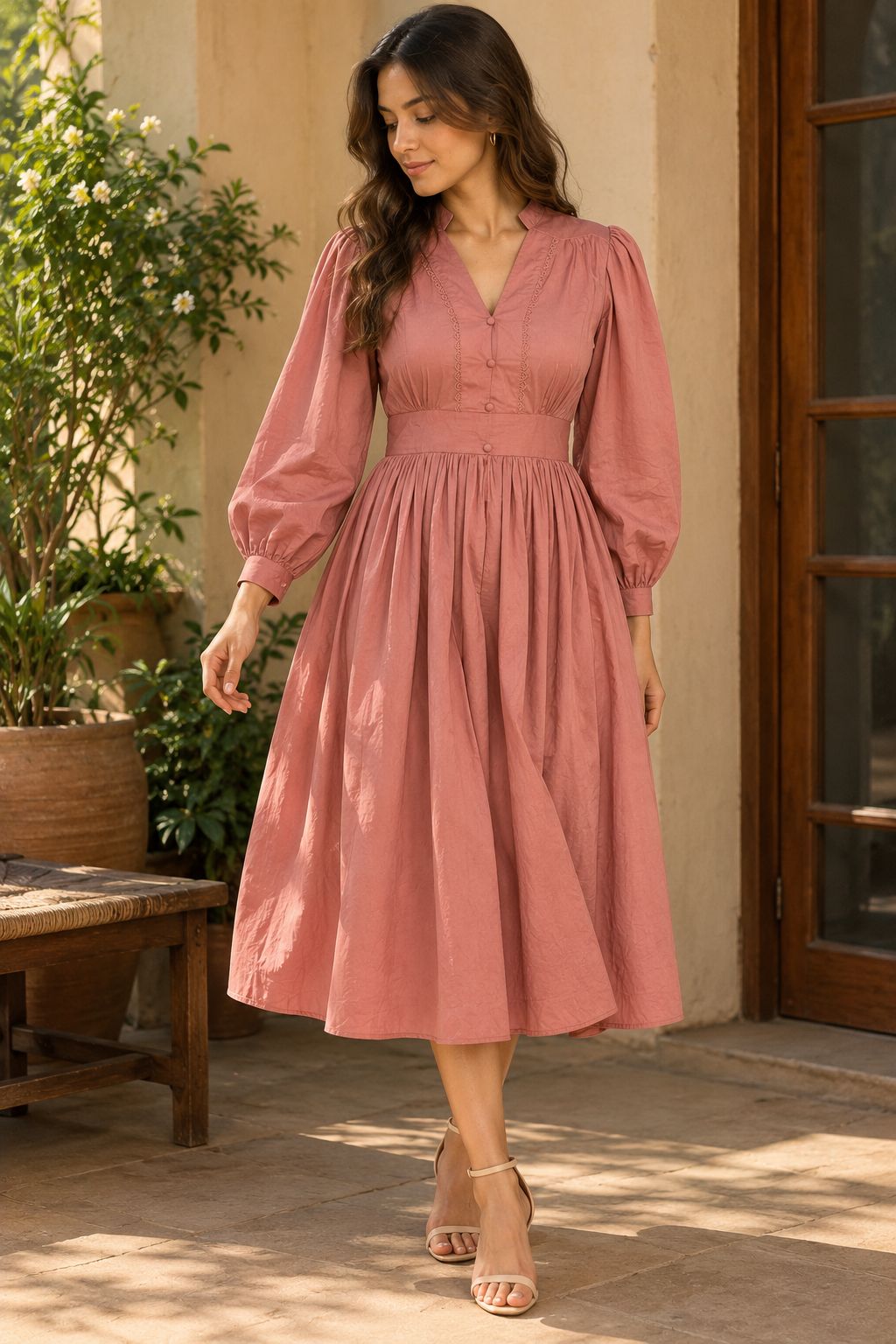 Dusty Rose Romance Midi Dress